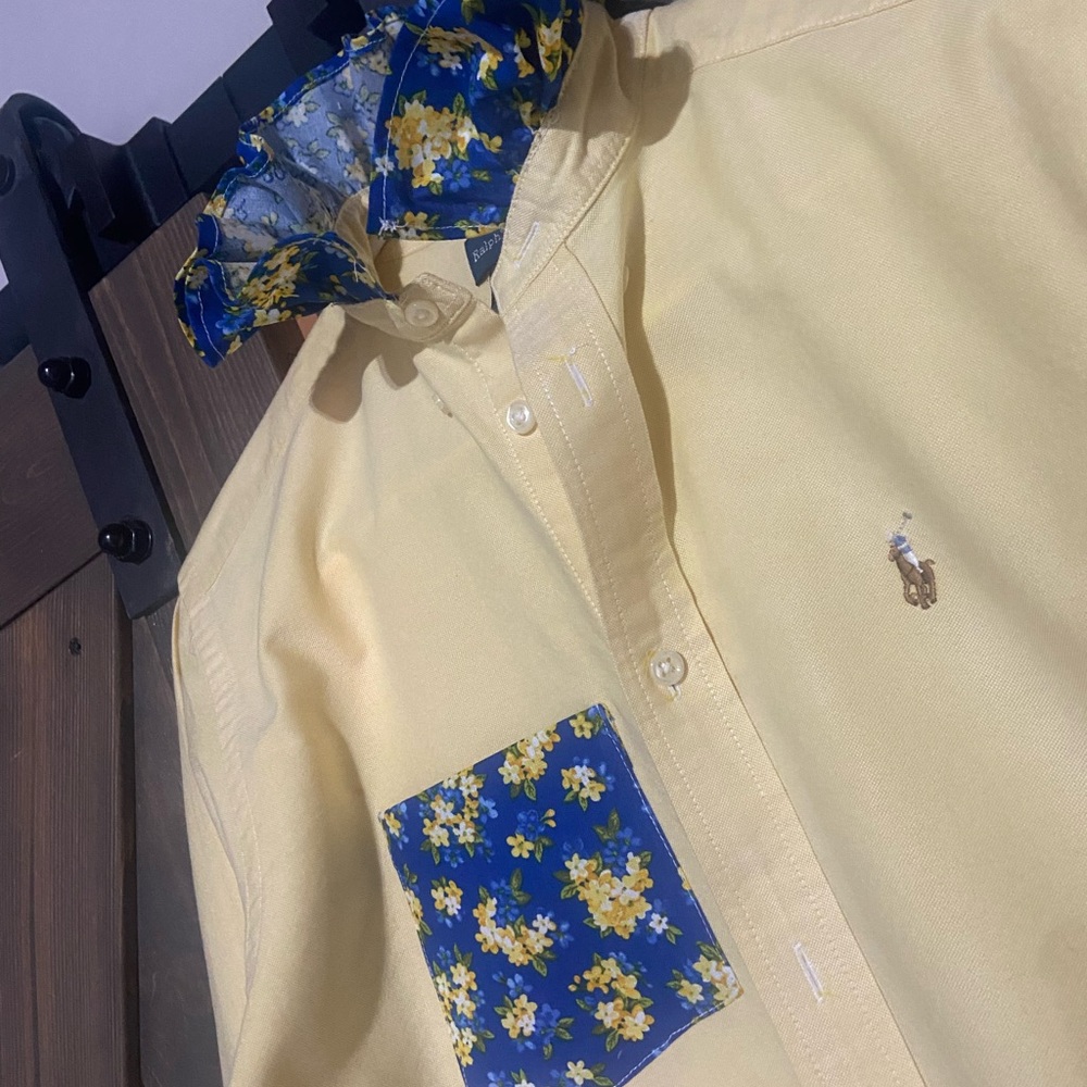 Polo by Ralph Lauren Pale Yellow Button-Down with Blue Floral Trim